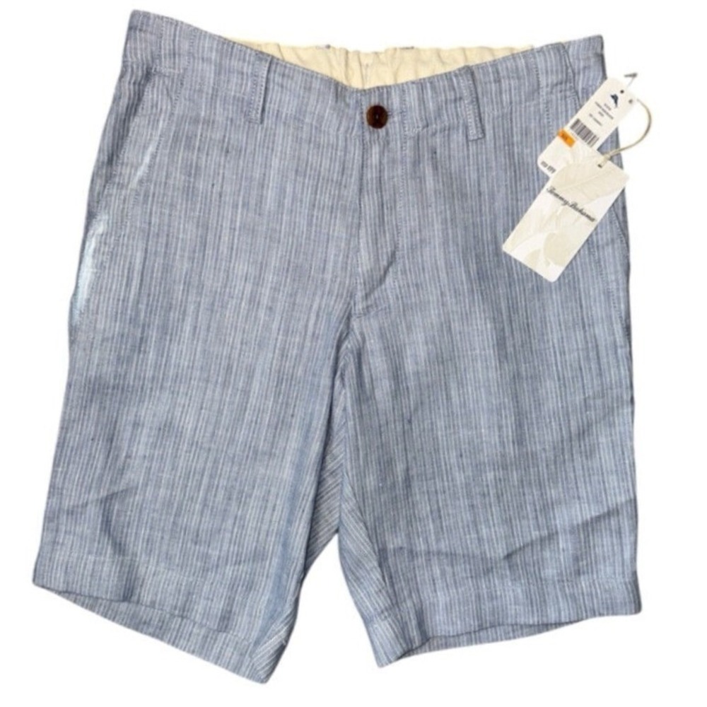 Tommy Bahama Mens Small Harbor Herringbone Blue Chambray‎ Linen Shorts NWT